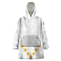 Tonga White Sunday Wearable Blanket Hoodie Polynesian Plumeria Tribal Simple - Wonder Print Shop