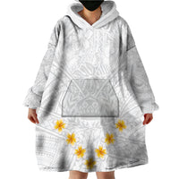 Tonga White Sunday Wearable Blanket Hoodie Polynesian Plumeria Tribal Simple - Wonder Print Shop