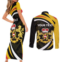 Personalized Belgium Flemish Brabant Couples Matching Short Sleeve Bodycon Dress and Long Sleeve Button Shirt