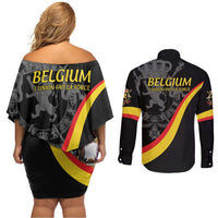 Belgium Leo Belgicus Couples Matching Off Shoulder Short Dress and Long Sleeve Button Shirt