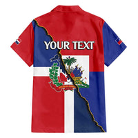Hispaniola Personalized Family Matching Long Sleeve Bodycon Dress and Hawaiian Shirt Dominican Republic Haiti Flag Together