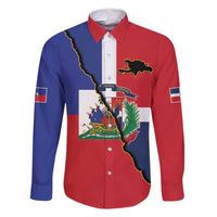 Hispaniola Personalized Family Matching Long Sleeve Bodycon Dress and Hawaiian Shirt Dominican Republic Haiti Flag Together