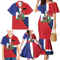 Hispaniola Personalized Family Matching Mermaid Dress and Hawaiian Shirt Dominican Republic Haiti Flag Together