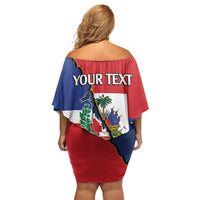 Hispaniola Personalized Family Matching Off Shoulder Short Dress and Hawaiian Shirt Dominican Republic Haiti Flag Together