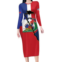 Hispaniola Personalized Long Sleeve Bodycon Dress Dominican Republic Haiti Flag Together