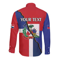 Hispaniola Personalized Long Sleeve Button Shirt Dominican Republic Haiti Flag Together