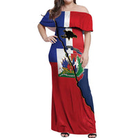 Hispaniola Personalized Off Shoulder Maxi Dress Dominican Republic Haiti Flag Together