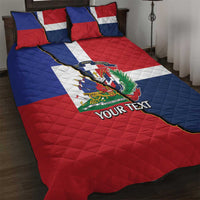 Hispaniola Personalized Quilt Bed Set Dominican Republic Haiti Flag Together