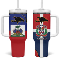 Hispaniola Personalized Tumbler With Handle Dominican Republic Haiti Flag Together