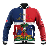 Hispaniola Map Baseball Jacket Dominican Republic Haiti Flag Together