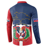 Hispaniola Map Button Sweatshirt Dominican Republic Haiti Flag Together