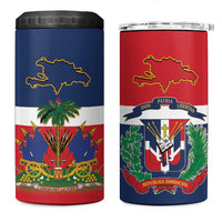 Hispaniola Map 4 in 1 Can Cooler Tumbler Dominican Republic Haiti Flag Together