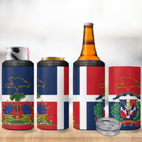Hispaniola Map 4 in 1 Can Cooler Tumbler Dominican Republic Haiti Flag Together