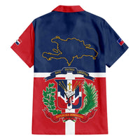 Hispaniola Map Family Matching Off The Shoulder Long Sleeve Dress and Hawaiian Shirt Dominican Republic Haiti Flag Together