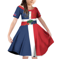 Hispaniola Map Family Matching Off Shoulder Short Dress and Hawaiian Shirt Dominican Republic Haiti Flag Together