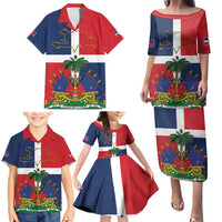 Hispaniola Map Family Matching Puletasi and Hawaiian Shirt Dominican Republic Haiti Flag Together