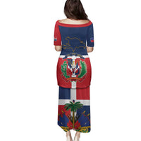 Hispaniola Map Family Matching Puletasi and Hawaiian Shirt Dominican Republic Haiti Flag Together