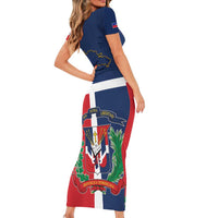 Hispaniola Map Family Matching Short Sleeve Bodycon Dress and Hawaiian Shirt Dominican Republic Haiti Flag Together