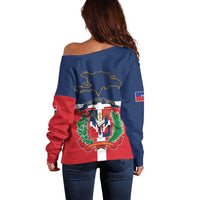 Hispaniola Map Off Shoulder Sweater Dominican Republic Haiti Flag Together