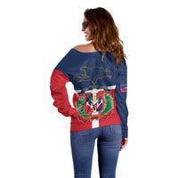 Hispaniola Map Off Shoulder Sweater Dominican Republic Haiti Flag Together