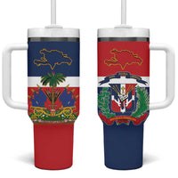 Hispaniola Map Tumbler With Handle Dominican Republic Haiti Flag Together