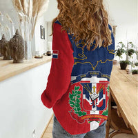 Hispaniola Map Women Casual Shirt Dominican Republic Haiti Flag Together