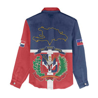 Hispaniola Map Women Casual Shirt Dominican Republic Haiti Flag Together