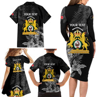 First Empire of Haiti Personalized Family Matching Long Sleeve Bodycon Dress and Hawaiian Shirt Black Hibiscus Liberte ou la Mort!