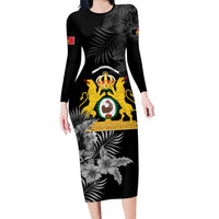First Empire of Haiti Personalized Family Matching Long Sleeve Bodycon Dress and Hawaiian Shirt Black Hibiscus Liberte ou la Mort!