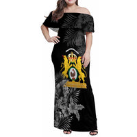 First Empire of Haiti Personalized Family Matching Off Shoulder Maxi Dress and Hawaiian Shirt Black Hibiscus Liberte ou la Mort!