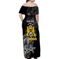 First Empire of Haiti Personalized Family Matching Off Shoulder Maxi Dress and Hawaiian Shirt Black Hibiscus Liberte ou la Mort!