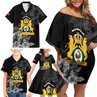 First Empire of Haiti Personalized Family Matching Off Shoulder Short Dress and Hawaiian Shirt Black Hibiscus Liberte ou la Mort!