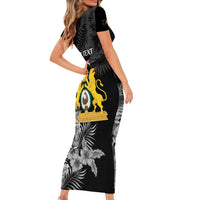 First Empire of Haiti Personalized Family Matching Short Sleeve Bodycon Dress and Hawaiian Shirt Black Hibiscus Liberte ou la Mort!