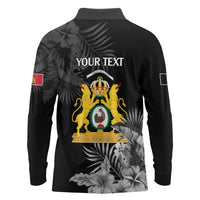 First Empire of Haiti Personalized Long Sleeve Polo Shirt Black Hibiscus Liberte ou la Mort!