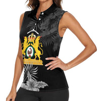 First Empire of Haiti Personalized Women Sleeveless Polo Shirt Black Hibiscus Liberte ou la Mort!