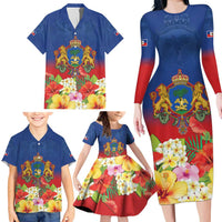 Second Empire of Haiti 1849-1859 Personalized Family Matching Long Sleeve Bodycon Dress and Hawaiian Shirt Tropical Hibiscus Flowers