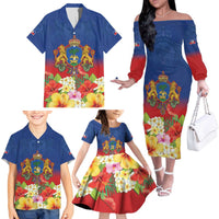 Second Empire of Haiti 1849-1859 Personalized Family Matching Off The Shoulder Long Sleeve Dress and Hawaiian Shirt Tropical Hibiscus Flowers
