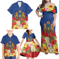 Second Empire of Haiti 1849-1859 Personalized Family Matching Off Shoulder Maxi Dress and Hawaiian Shirt Tropical Hibiscus Flowers