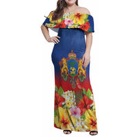 Second Empire of Haiti 1849-1859 Personalized Family Matching Off Shoulder Maxi Dress and Hawaiian Shirt Tropical Hibiscus Flowers