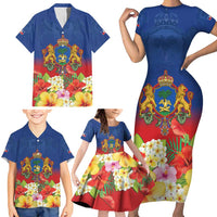 Second Empire of Haiti 1849-1859 Personalized Family Matching Short Sleeve Bodycon Dress and Hawaiian Shirt Tropical Hibiscus Flowers
