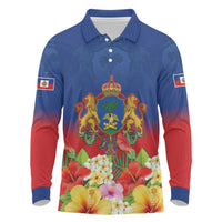 Second Empire of Haiti 1849-1859 Personalized Long Sleeve Polo Shirt Tropical Hibiscus Flowers