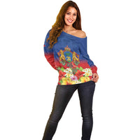 Second Empire of Haiti 1849-1859 Personalized Off Shoulder Sweater Tropical Hibiscus Flowers