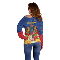 Second Empire of Haiti 1849-1859 Personalized Off Shoulder Sweater Tropical Hibiscus Flowers