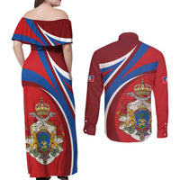 Second Empire of Haiti Personalized Couples Matching Off Shoulder Maxi Dress and Long Sleeve Button Shirt Imperial Flag of Haiti 1849-1859