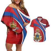 Second Empire of Haiti Personalized Couples Matching Off Shoulder Short Dress and Hawaiian Shirt Imperial Flag of Haiti 1849-1859