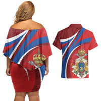 Second Empire of Haiti Personalized Couples Matching Off Shoulder Short Dress and Hawaiian Shirt Imperial Flag of Haiti 1849-1859