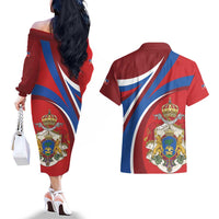 Second Empire of Haiti Personalized Couples Matching Off The Shoulder Long Sleeve Dress and Hawaiian Shirt Imperial Flag of Haiti 1849-1859