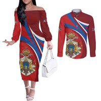 Second Empire of Haiti Personalized Couples Matching Off The Shoulder Long Sleeve Dress and Long Sleeve Button Shirt Imperial Flag of Haiti 1849-1859