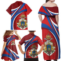 Second Empire of Haiti Personalized Family Matching Off Shoulder Maxi Dress and Hawaiian Shirt Imperial Flag of Haiti 1849-1859