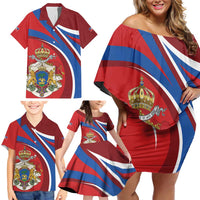 Second Empire of Haiti Personalized Family Matching Off Shoulder Short Dress and Hawaiian Shirt Imperial Flag of Haiti 1849-1859